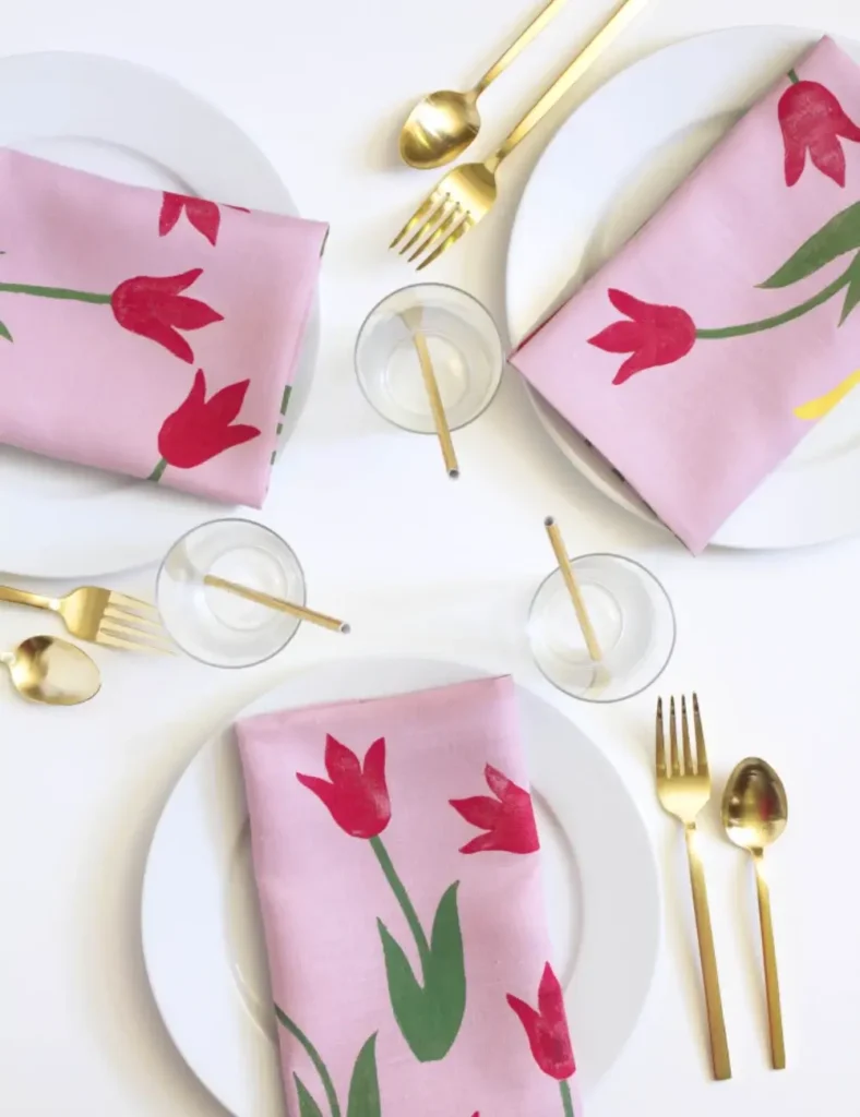 DIY Block Print Tulip Napkin