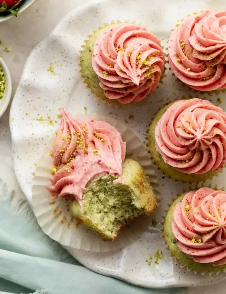Pistachio Cupcakes with Strawberry Buttercream. Spring Dessert Recipes