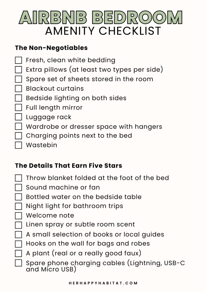 Airbnb Bedroom Amenity Checklist