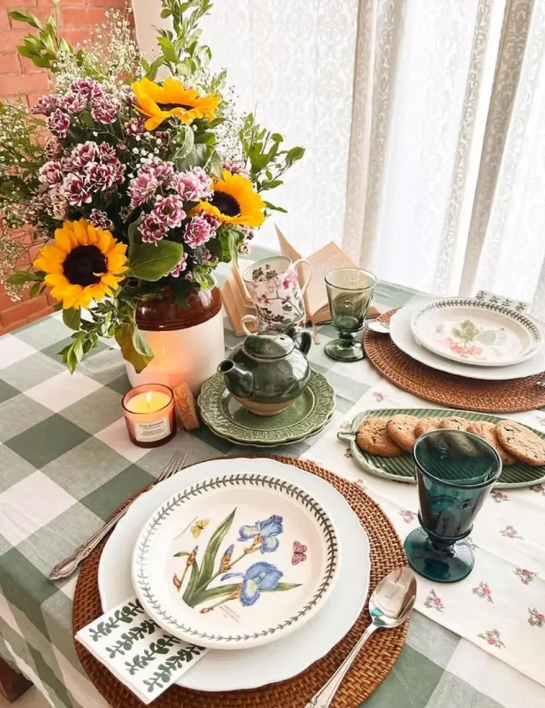Mix Florals with Rustic Textures. summer tablescapes