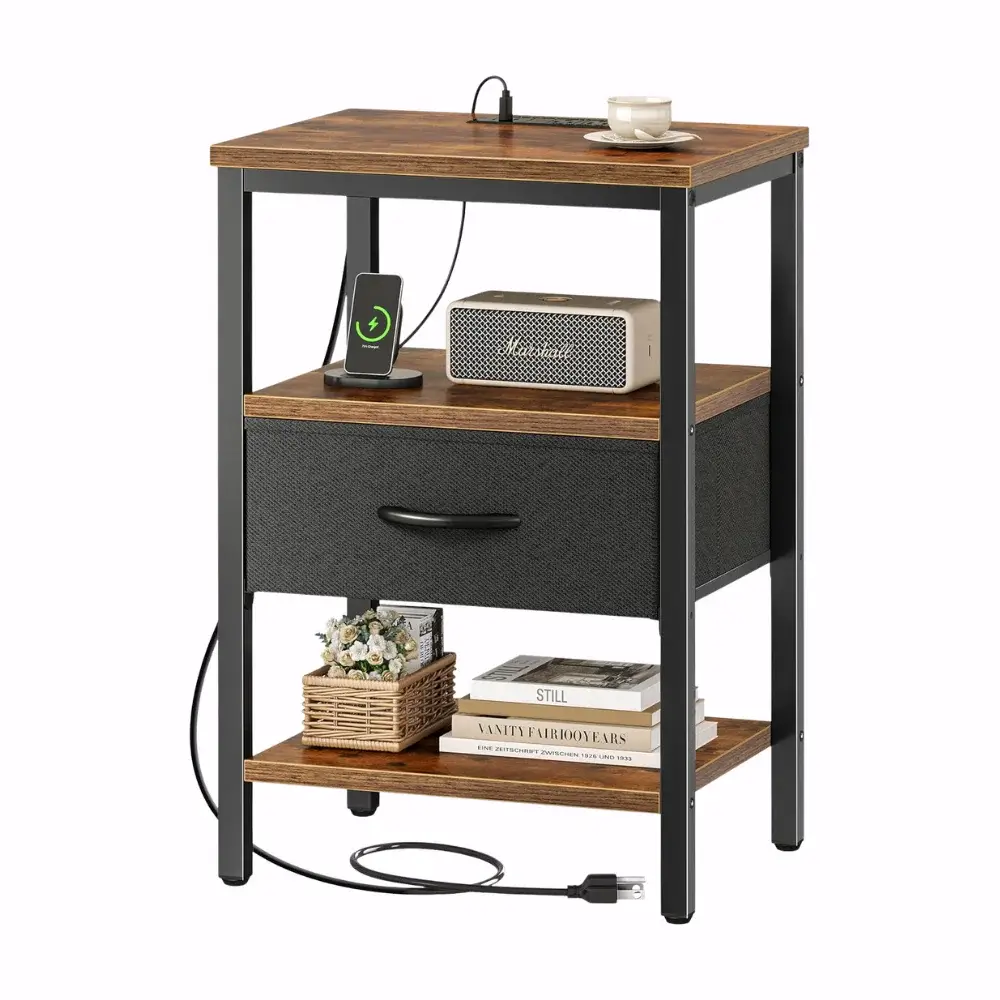 SUPERJARE Nightstand with Charging Station