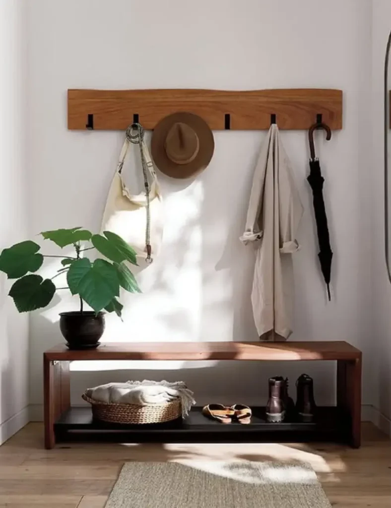Warm-Wood-Wall-Hooks-Combo.-Entryway-Bench-Ideas