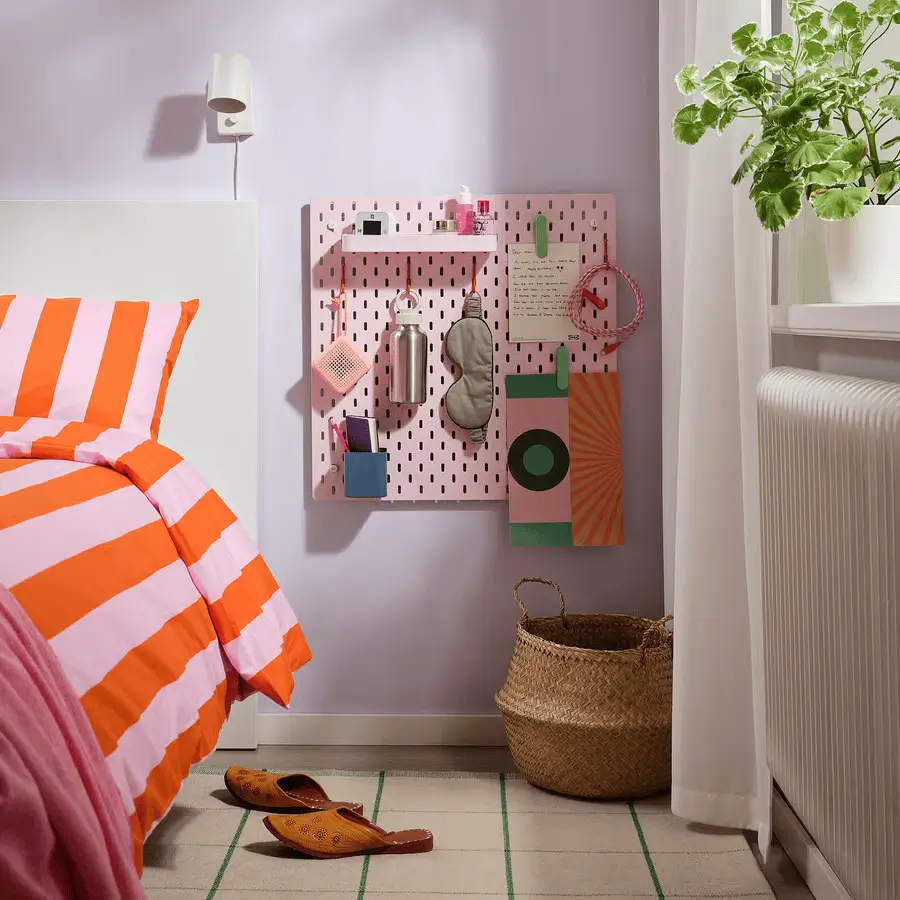Pink pegboard. Small Bedroom Storage Ideas
