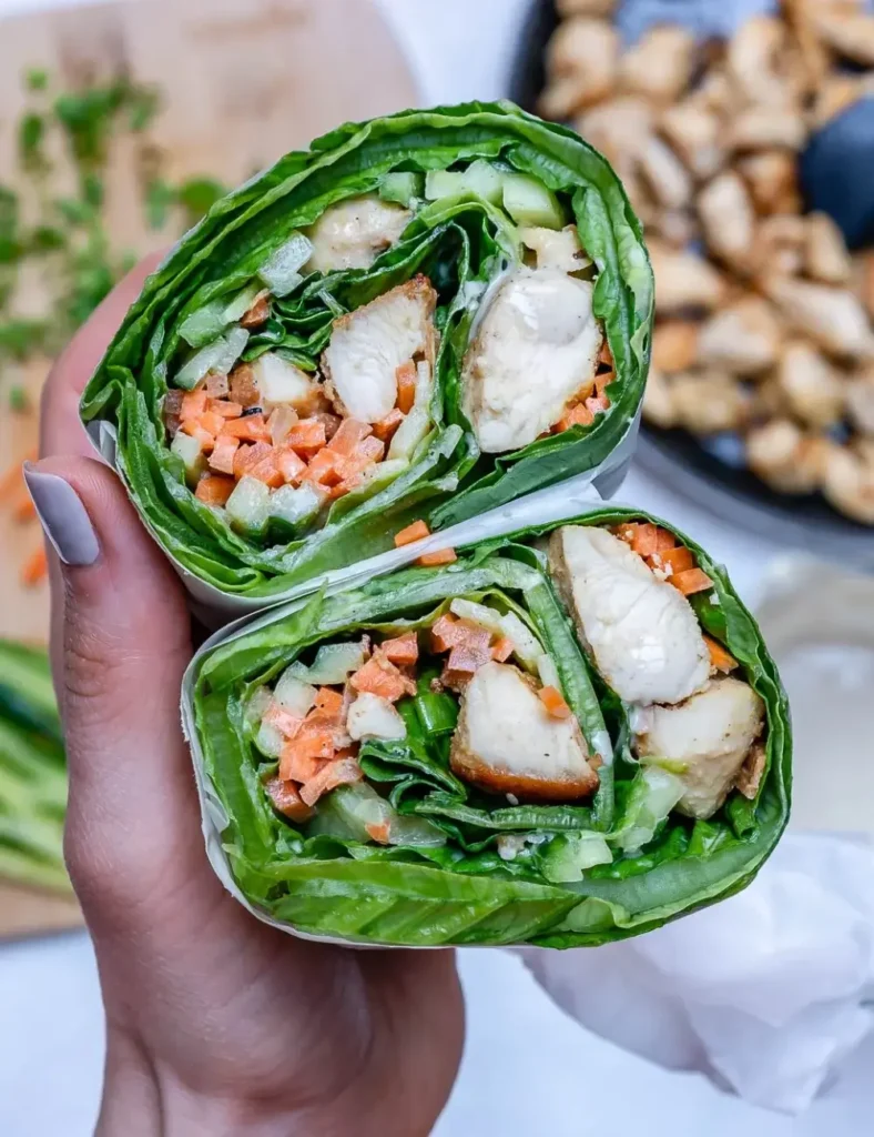 Healthy Chicken Lettuce Wraps With Tahini Sauce (Keto_Paleo_Whole30)