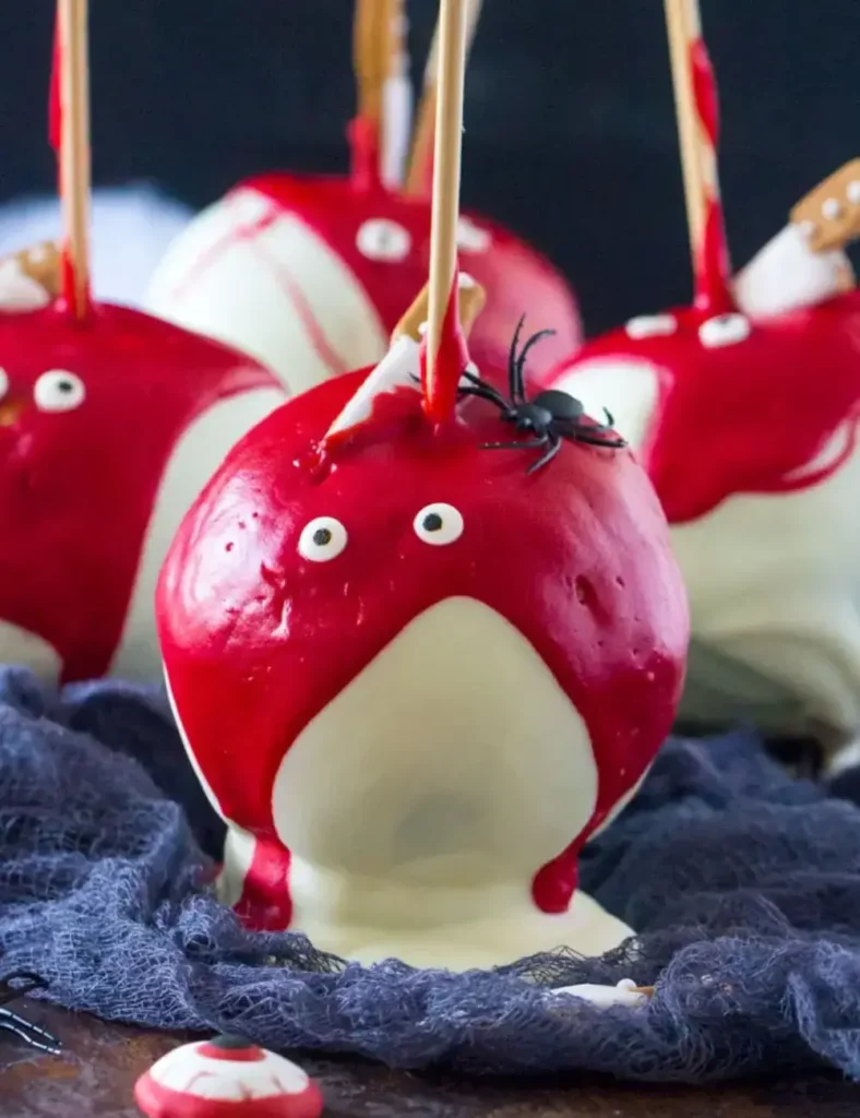 Bloody Chocolate Dipped Apples. Halloween Desserts