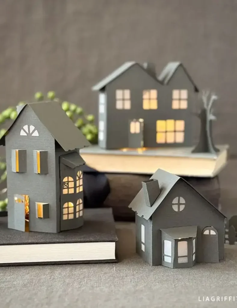 Cardstock Haunted Halloween Village. diy halloween village houses