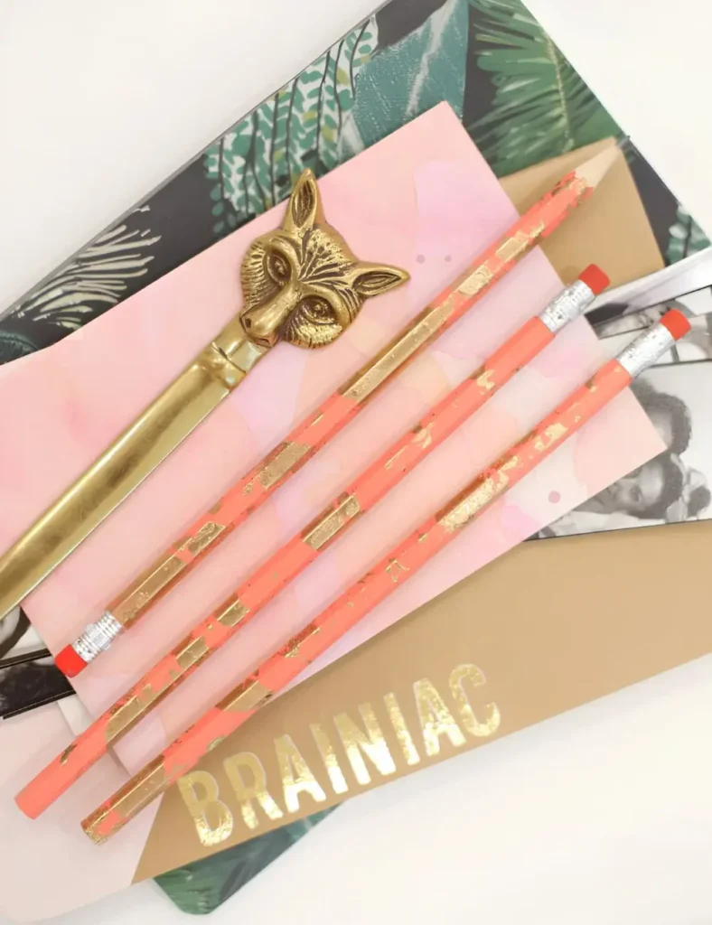 DIY Gold Marbled Pencils. DIY Desk Decor Ideas