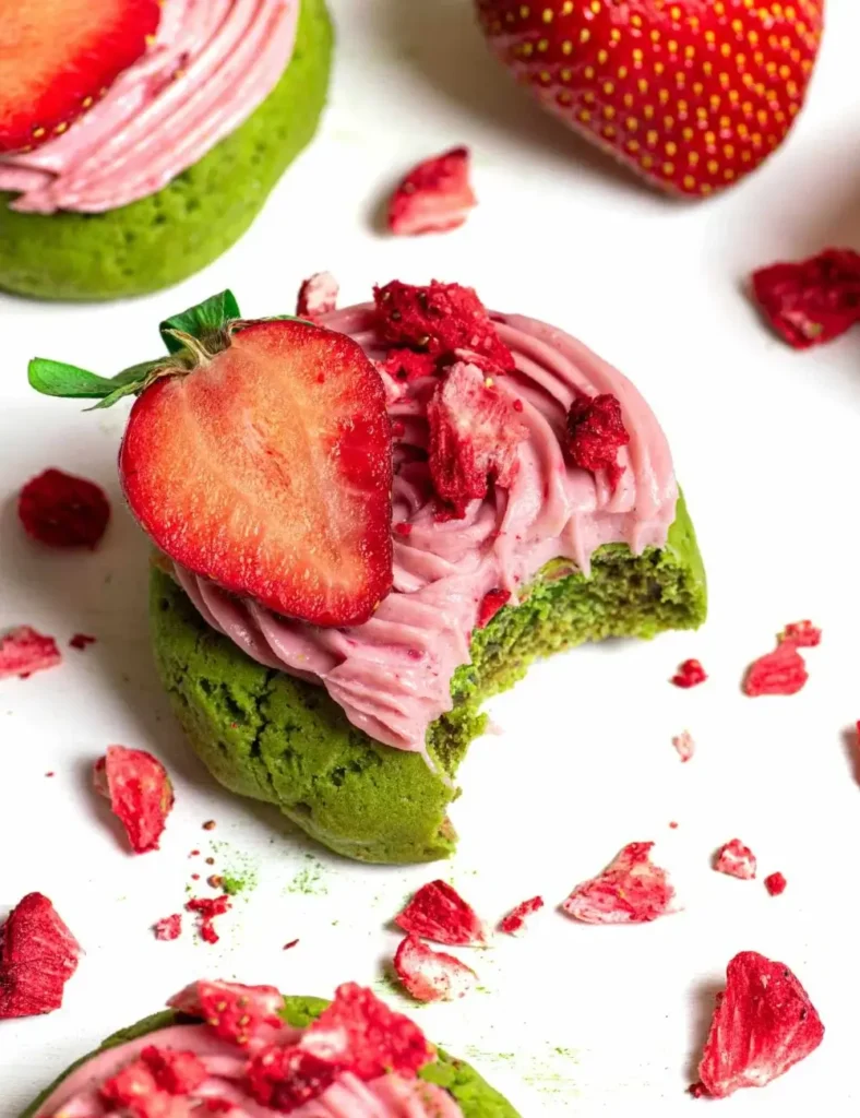 Easy Matcha Strawberry Cookies with Cheesecake Frosting