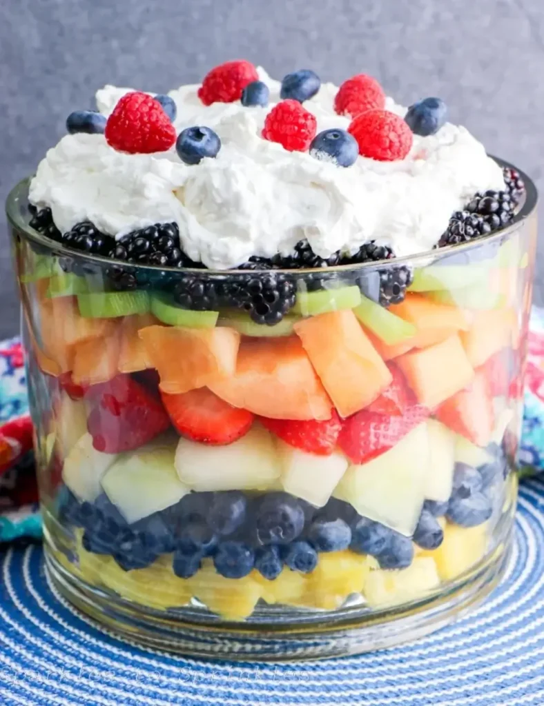 Layered Fruit Salad Trifle. Summer Potluck Recipes