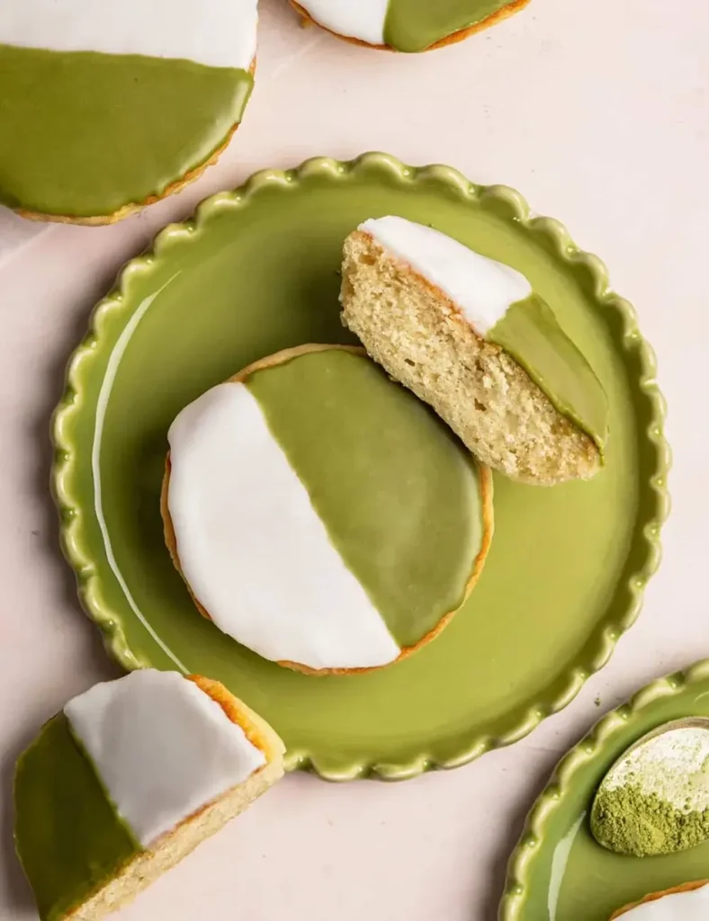 Matcha Black and White Cookies
