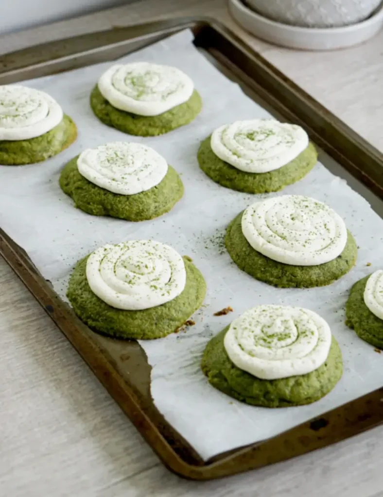 Matcha Latte Cookies with Chantilly Cream Frosting