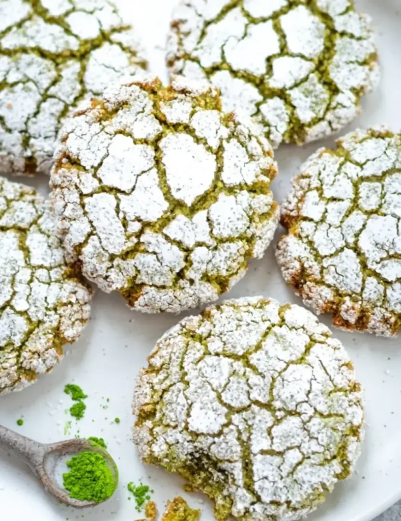 Vegan Almond Flour Matcha Crinkle Cookies