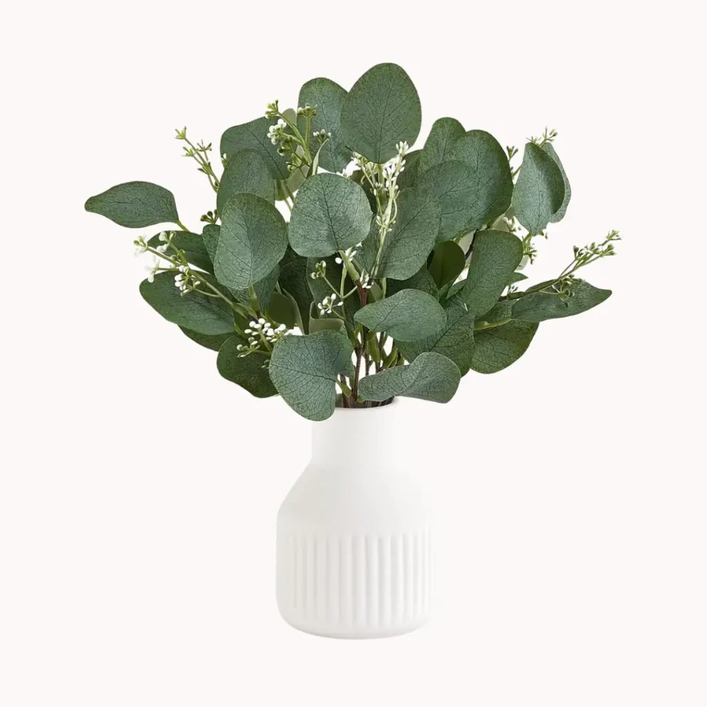 Artificial Eucalyptus Stems in Small Ceramic Vase