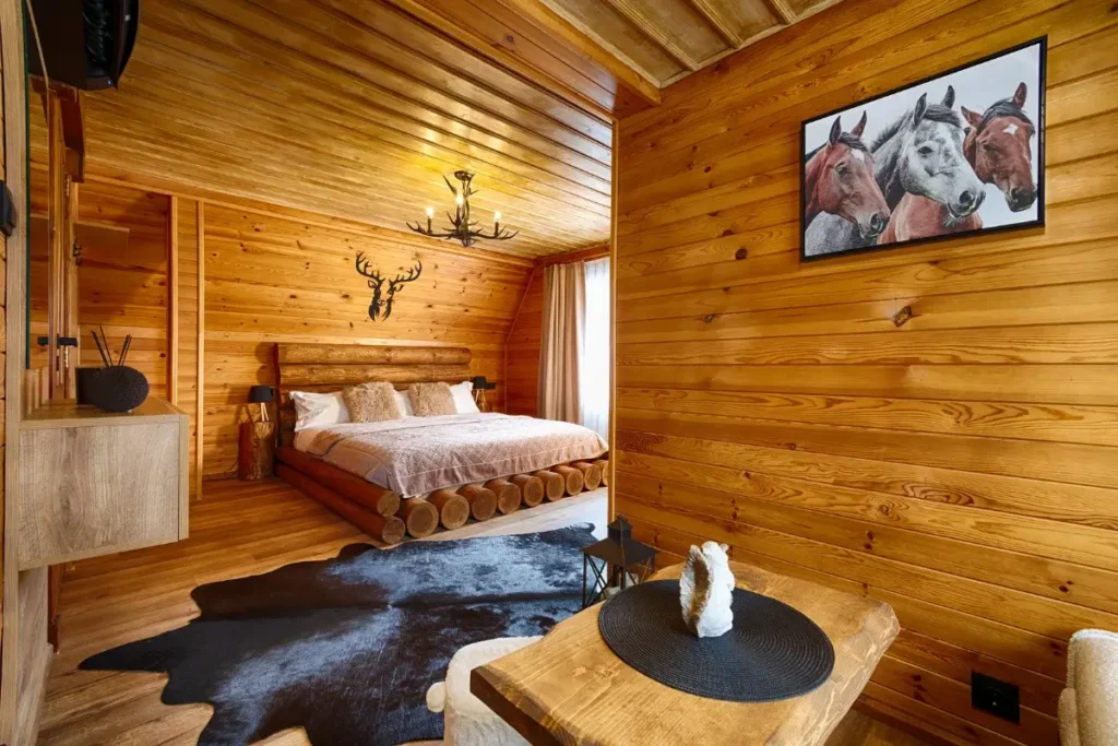 Cozy Living Room Interior in a Wooden Mountain Cabin. Cabin Names