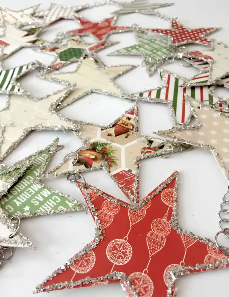 Glittery cardstock star garland connected with metal jump rings